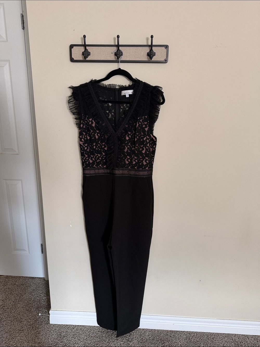 Adelyn Rae Black Jumpsuit with Pink Lace Bodice